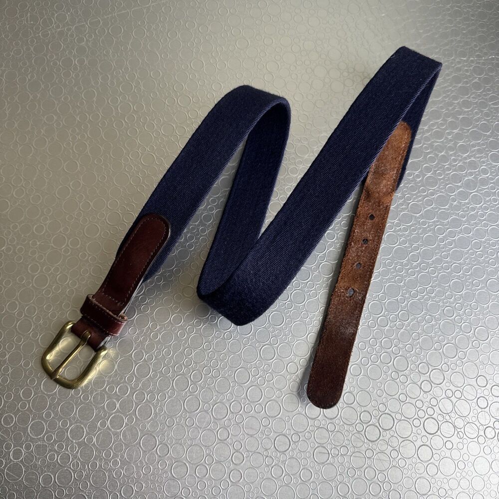 Vintage Coach 7803 Navy Wool Leather Surcingle Belt Brass Buckle Rare - Size 36